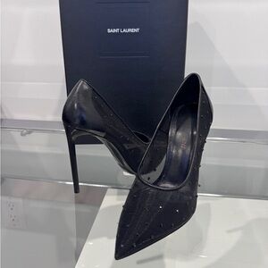 YSL Saint Laurent Black Anja Rhinestone Mesh Heels (sz 35.5)